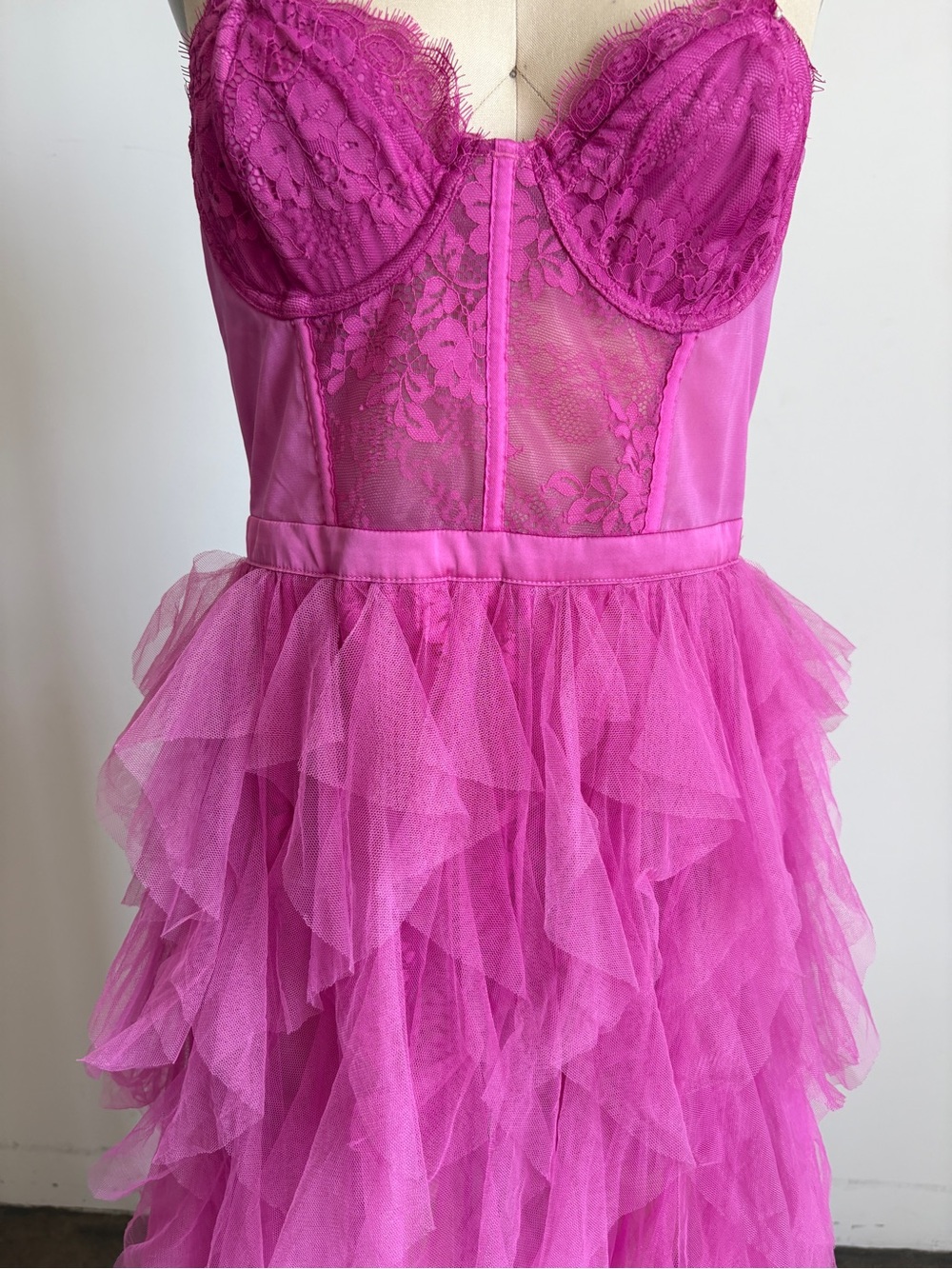 NWT For Love & Lemons Strapless Bustier Dress Gown in Fuchsia Sz Large - Picture 7 of 14